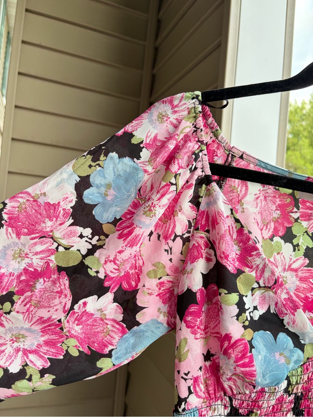 🆕🌺WAYF Floral Smocked Peplum Blouse XS Pink Blue Black Romantic Cottagecore Top - Picture 8 of 15
